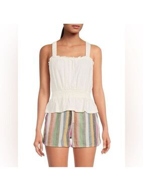 Marine Layer Dylan Smocked Sleeveless Top - size medium - antique white